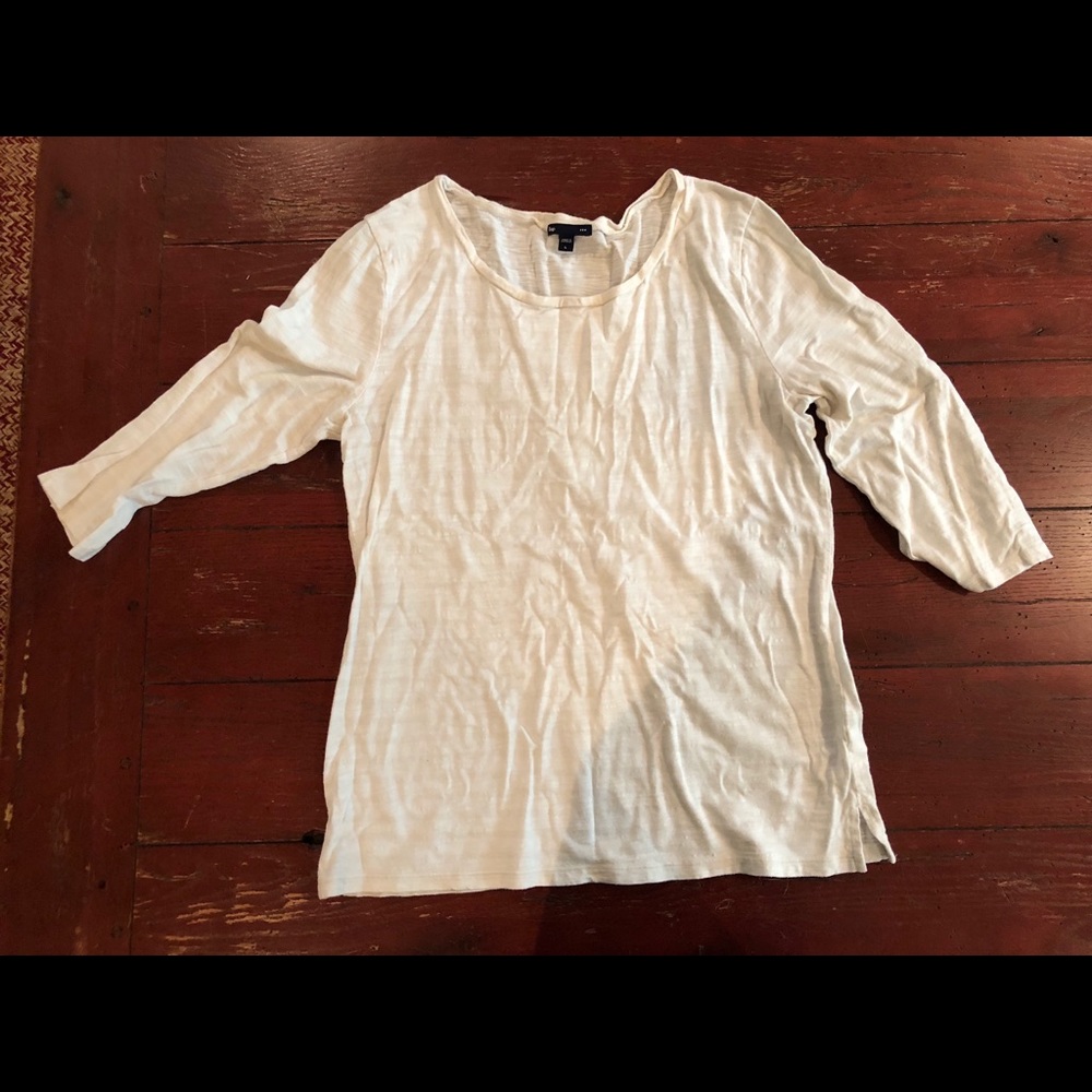 Silver and white Gap Striped 3/4 Sleeve T-Shirt